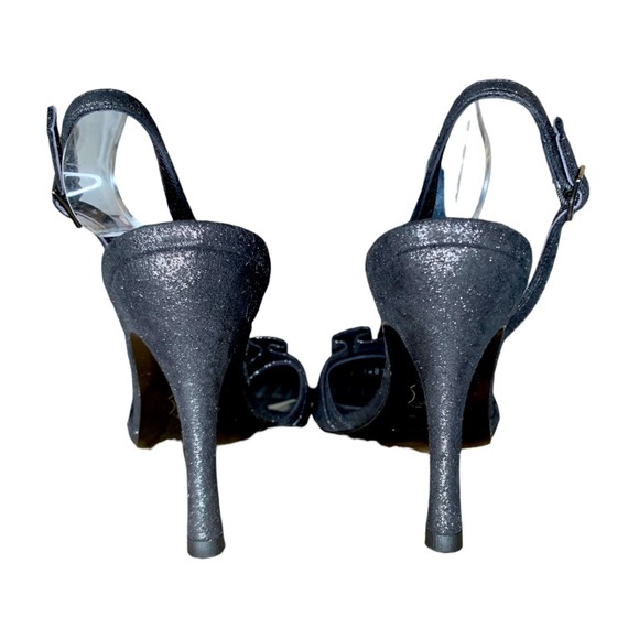 Stuart Weitzman Peep toe Ruffle Slingback Heeled Sandals Black Leather Size 6M - Picture 7 of 10